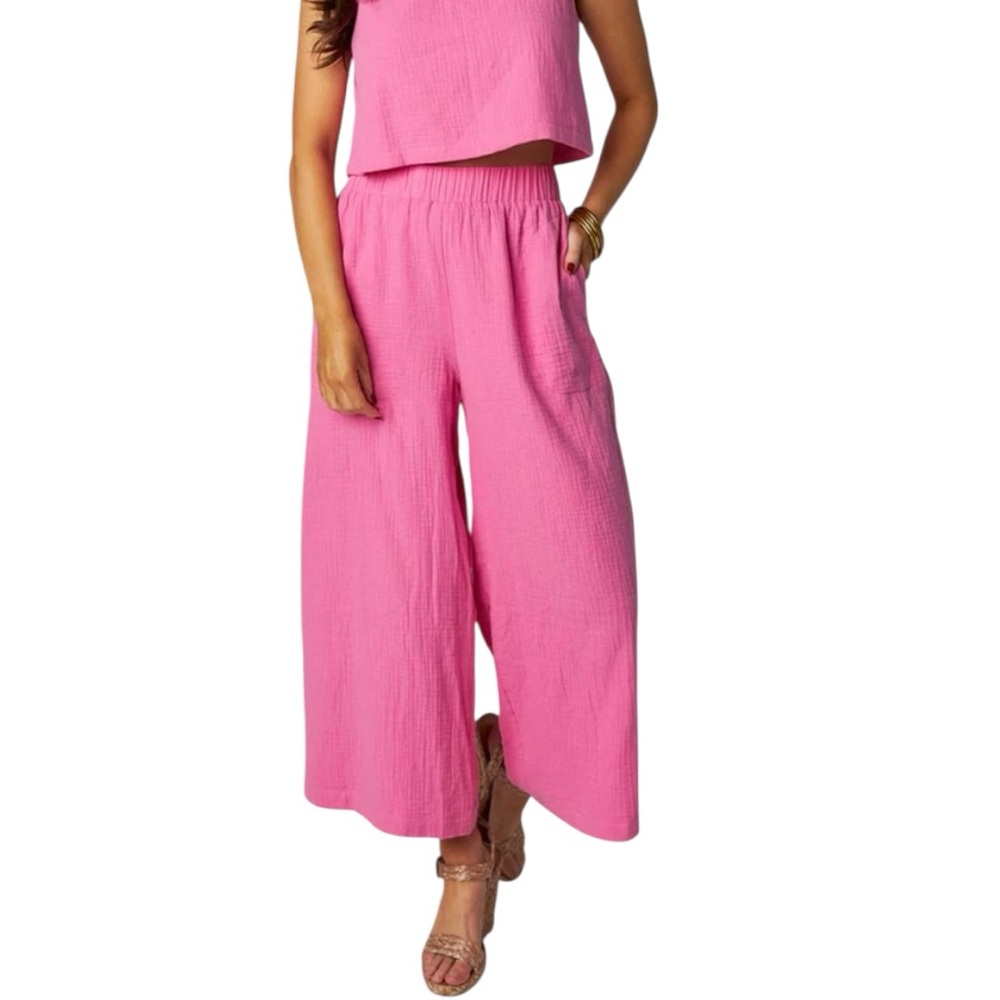 Buddy‎ Love Bubblegum Pink Meritt Gauze Cropped Wide Leg Pants Trouser Bottoms
